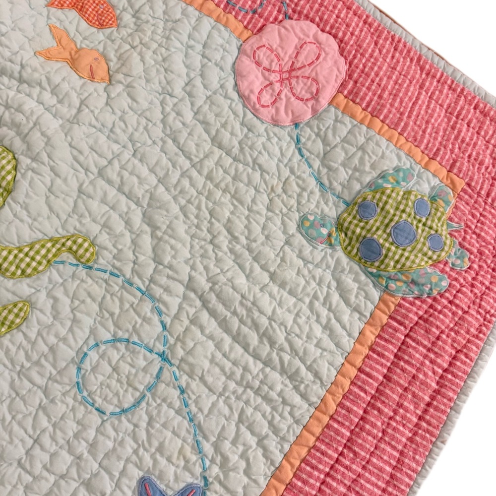 Nautical‎ Sea Turtle Seahorse Fish Quilted Baby Toddler Blanket Crib Throw - Picture 4 of 5